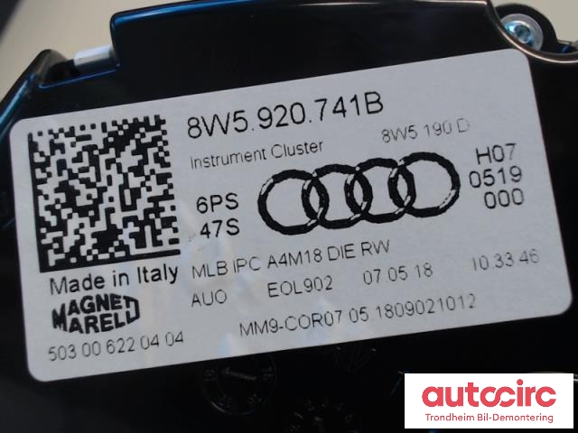 Instrumentpanel til Audi A4, Allroad 2016-->> (Type II) (B9) (B9) (..|503006220404|8W5920741B|)