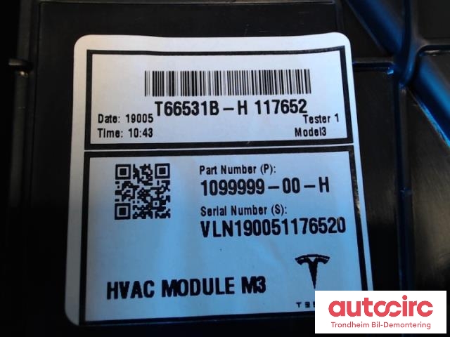 Varmeapparat diverse til Tesla Model 3 2018-2023 (Fase 1)  (1099999-00-H|)