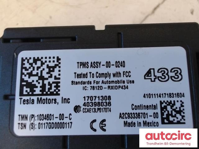 Sensor dekktrykk til Tesla Model X 2016-->>  (CONTINENTAL|1034601-00-C|A2C93336701-00|)