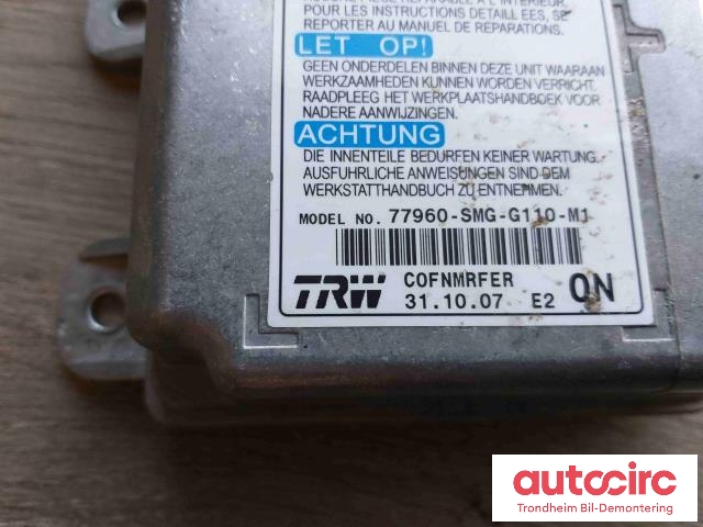Styreenhet airbag hovedsensor til Honda Civic 2006-2011 (Type VIII)  (..|77960-SMG-G11|77960-SMG|77960SMGG11)