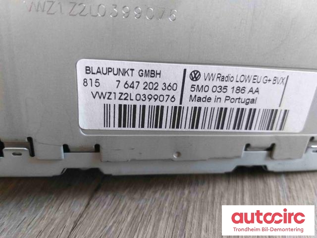 Bilstereo til VW Transporter / Caravelle 2009-2015 (Fase 2) (T5) (T5) (..|5M0035186AA|7647202360|5M0057187AX)