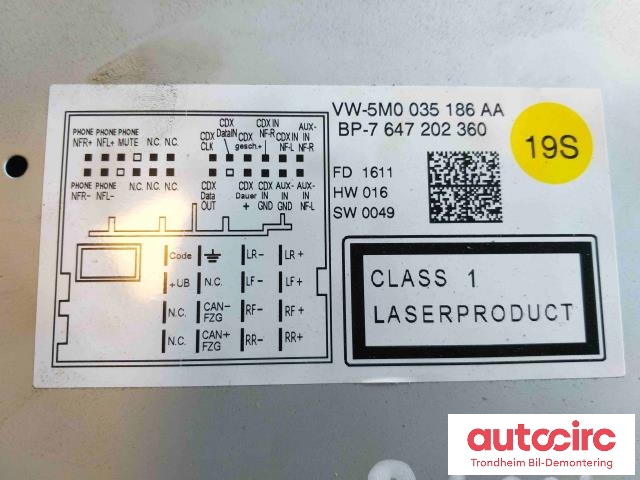 Bilstereo til VW Transporter / Caravelle 2009-2015 (Fase 2) (T5) (T5) (..|5M0035186AA|7647202360|5M0057187AX)
