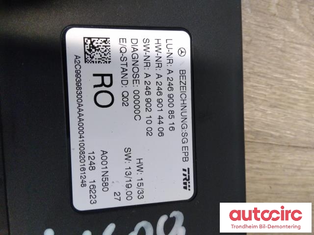 Styreenhet elektrisk parkbrems (EPB - Electric Parking Brake) til Mercedes B-Klasse, electric drive 2014-2018 (W242) (W242) (..|A2469008516|)