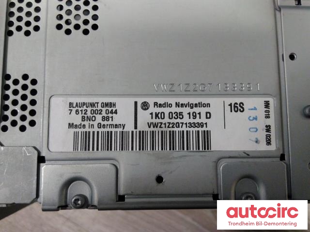 Bilstereo navigasjon til VW Touran 2007-2010 (Type I, Fase 2) (BLAUPUNKT|1K0035191D|7612002044|1K0035191DX)