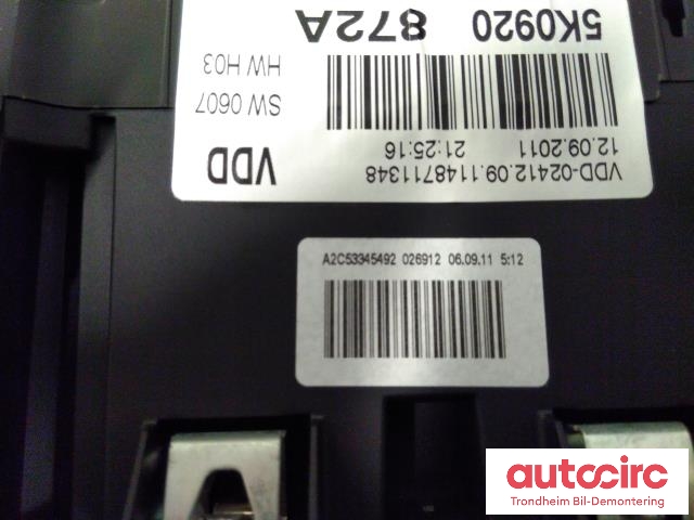 Instrumentpanel til VW Golf VI 2008-2012  (VDO|5K0920872A|A2C53345492|5K0920872AX)