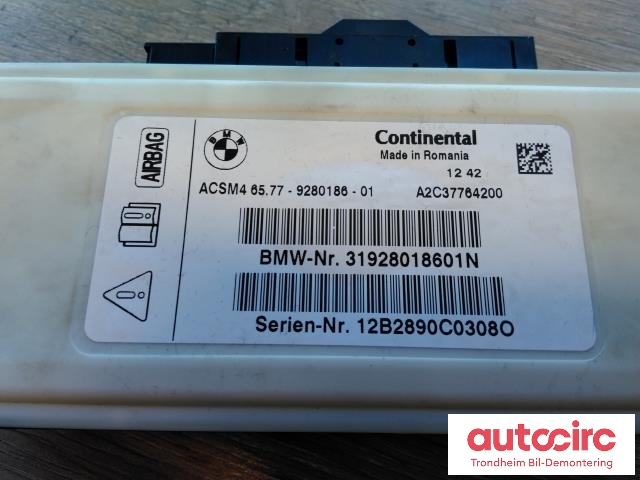 Styreenhet airbag hovedsensor til BMW 5-Serie 2010-2017 (F10/F11) (F10/F11) (CONTINENTAL|9280186|65779319493|65777911607| 65 77 9 319 493| 65 77 7 911 607| A2C37764200)