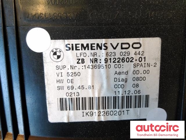 Instrumentpanel til BMW 3-Serie 2005-2011 (E90/E91/E92/E93) (E90/E91/E92/E93) (SIEMENS/VDO|9122602|A2C53113047|62109316127)