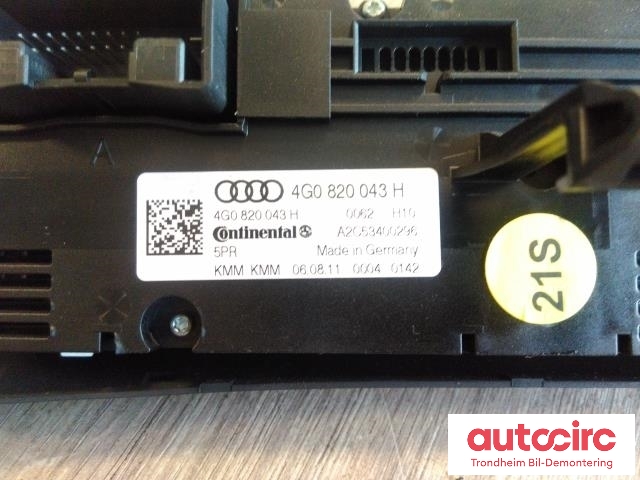 Varmeapparat betjening til Audi A6 2011-2014 (Type IV, Fase 1) (C7) (C7) (CONTINENTAL|4G0820043H|A2C53400296|)