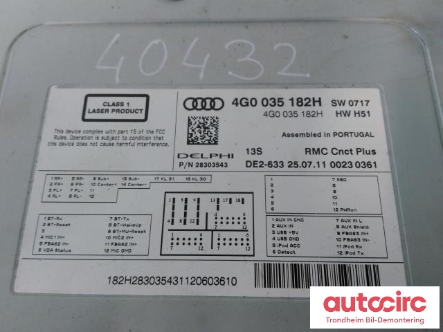 Bilstereo til Audi A6 2011-2014 (Type IV, Fase 1) (C7) (C7) (DELPHI|4G0035182H|28303543|4G0035182L)