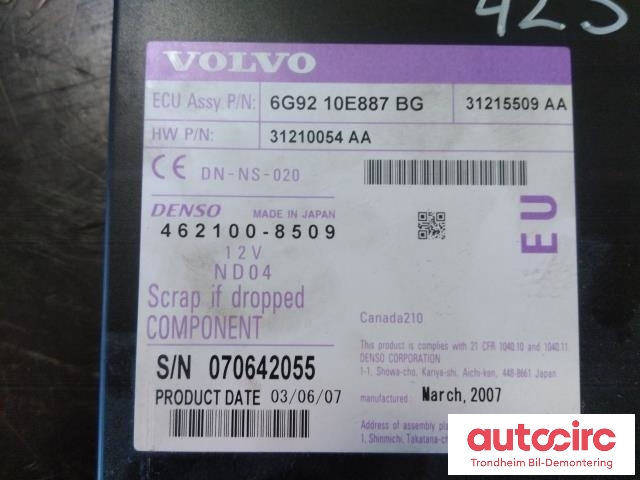 Bilstereo navigasjon spiller til Volvo V70 2007-2013 (Type III, Fase 1) (DENSO|31215509|31210054|36051020)
