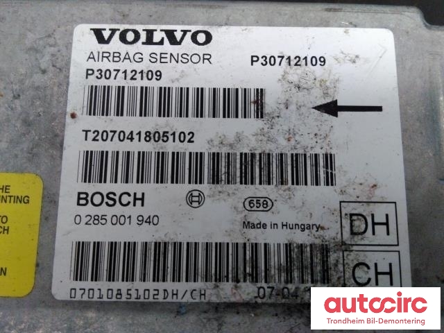 Styreenhet airbag hovedsensor til Volvo V70 2007-2013 (Type III, Fase 1)  (BOSCH|30712109|0285001940|31295676)