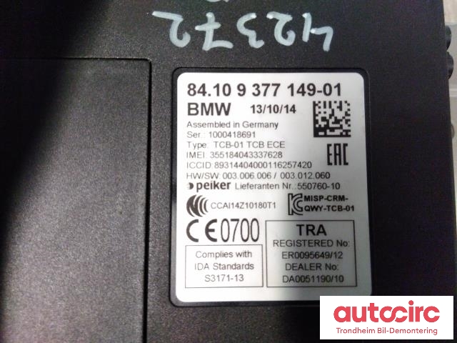 Styreenhet bluetooth til BMW 5-Serie 2010-2017 (F10/F11) (F10/F11) (BMW|9377149|84109377149|84109362848)