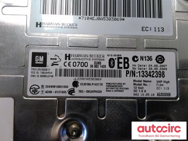 Styreenhet bluetooth til Opel Insignia A 2009-2014  (HARMAN BECKER|13342398|13353284|)