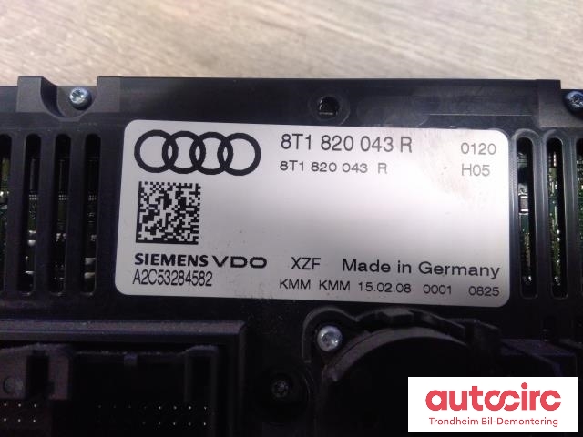Varmeapparat betjening til Audi A4 2007-2014 (Type IV) (B8) (B8) (SIEMENS/VDO|8T1820043R|8T1820043AK|A2C53284582)