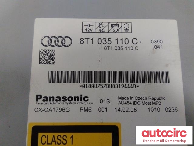 Bilstereo CD-veksler til Audi A4 2007-2014 (Type IV) (B8) (B8) (PANASONIC|8T1035110C|CX-CA1796G|8T1057110CX)