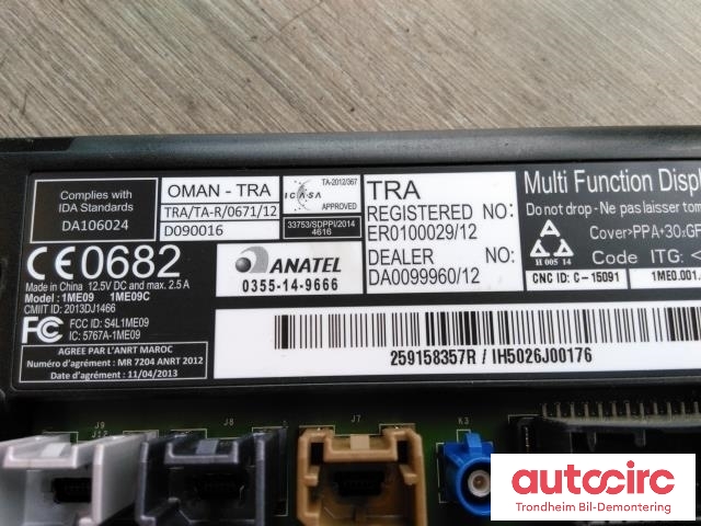 Bilstereo navigasjon skjerm til Renault Zoe 2013-2019 (Fase 1) (ANATEL/TOMTOM|259158357R|0355-14-9666|259150869R)