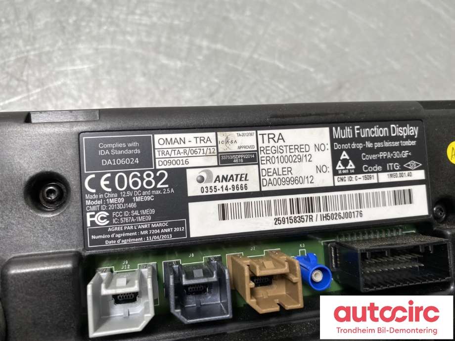 Bilstereo navigasjon skjerm til Renault Zoe 2013-2019 (Fase 1) (ANATEL/TOMTOM|259158357R|0355-14-9666|259150869R)