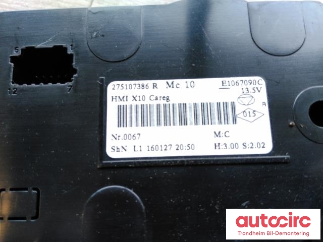 Varmeapparat betjening til Renault Zoe 2013-2019 (Fase 1) (VALEO|275107386R|E1067090C|)