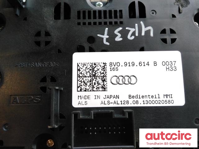 Bilstereo navigasjon betjeningspanel til Audi A3 2012-2016 (Type III, Fase 1) (..|8V0919614B|8V0919614P|)