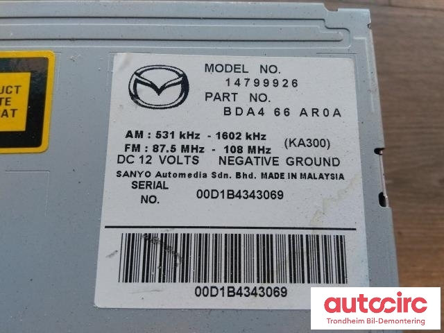 Bilstereo til Mazda 3 2009-2013 (Type II)  (SANYO|BDA466AR0B|BDA466AH0A|BDA466AR0A)