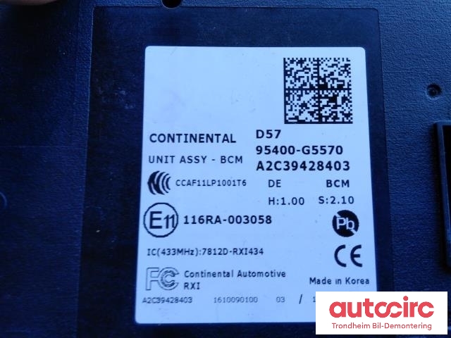 Styreenhet comfort (BCM) til Kia Niro 2016-2021  (CONTINENTAL|95400G5570|A2C39428403|)