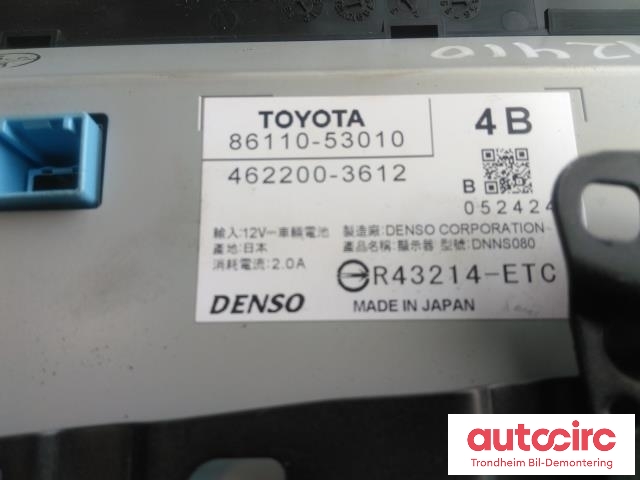 Bilstereo navigasjon skjerm til Lexus IS 2013-2020 (Type III) (XE30) (XE30) (DENSO|86110-53010|8611053010|462200-3612)