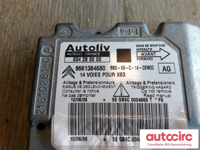 Styreenhet airbag hovedsensor til Citroën C6 2006-2008  (AUTOLIV|9661384680|604289500|6545FA)