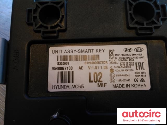 Styreenhet nøkkelfri/keyless til Hyundai Ioniq Electric 2016-2019 (Fase 1)  (MOBIS|95480G7100|95480-G7100|2197154902)