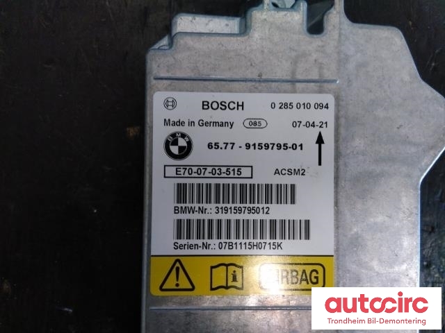 Styreenhet airbag hovedsensor til BMW X5 2007-2013 (E70) (E70) (BOSCH|65779159795|0285010094|65779240083)