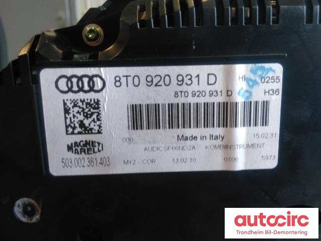 Instrumentpanel til Audi A5 2007-2016 (Type I) (MAGNETI MARELLI|8T0920931D|503002361403|5550016205)