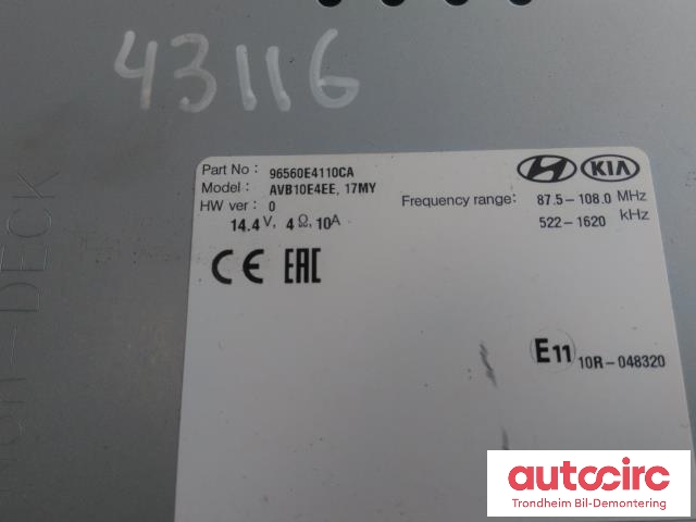 Bilstereo navigasjon til Kia Soul 2014-2019 (Type II)  (MOBIS|96560E4110CA|AVB10E4EE|)