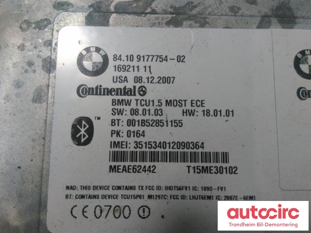 Styreenhet bluetooth til BMW 5-Serie 2003-2010 (E60/E61) (E60/E61) (CONTINENTAL|9177754|84109193857|84109219824| 84 10 9 193 857| 84 10 9 219 824)