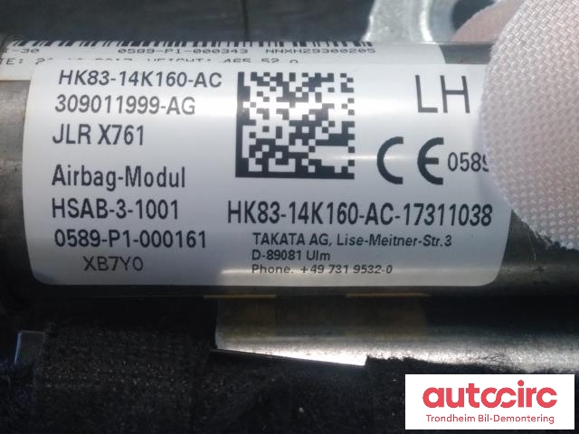 Airbag gardin venstre til Jaguar F-PACE 2016-->> (X761) (X761) (..|HK83-14K160-AC|T4A18149|HK8314K160AE)