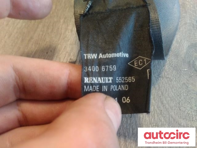 Sikkerhetsbelte foran høyre til Renault Clio 2006-2009 (Type III, Fase 1)  (TRW|552565|34006759|8200683926)