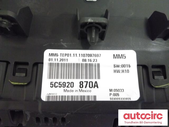 Instrumentpanel til VW Beetle 2011-2018 (Type II)  (..|5C5920870AX|5C5920870A|)
