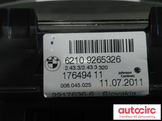Instrumentpanel til BMW X3 2010-2017 (F25) (F25) (JOHNSON CONTROLS|9265326|62108794196|62 10 8 794 196| 2217636-6)