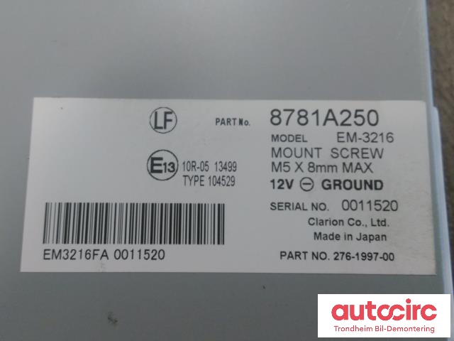 Styreenhet diverse til Mitsubishi Outlander 2015-->> (Type III, Fase 2)  (CLARION CO|8781A250|276-1997-00|)