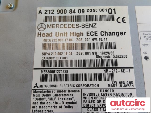 Bilstereo navigasjon til Mercedes E-Klasse 2009-2013 (Fase 1) (W212) (W212) (MITSUBISHI ELECTRIC|A2129008409|N853K19150|A2129004612)