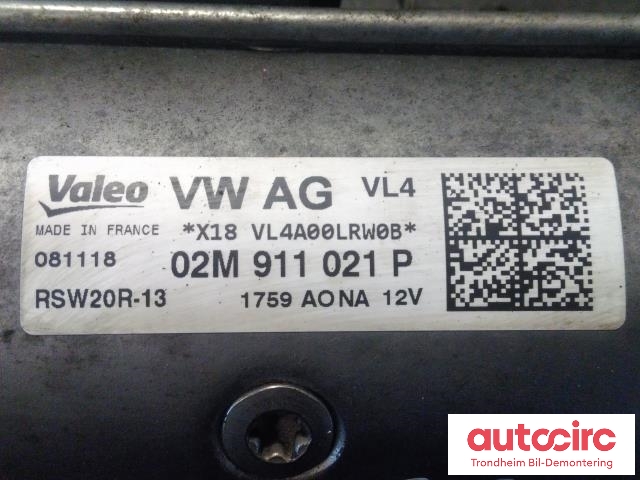 Starter diesel til VW Crafter 2016-->> (Type II)  (VALEO|02M911021P|RSW20R-13|02M911021PX)