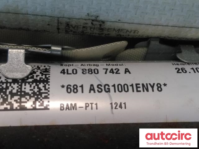 Airbag gardin høyre til Audi Q7 2006-2010 (Type I, Fase 1)  (..|4L0880742A|)