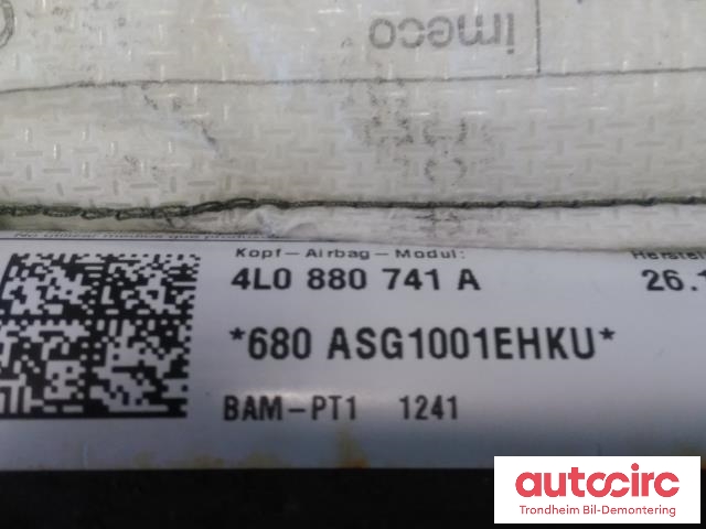 Airbag gardin venstre til Audi Q7 2006-2010 (Type I, Fase 1) (..|4L0880741A|)