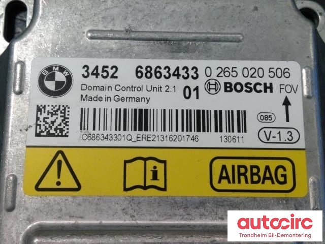 Styreenhet airbag hovedsensor til BMW 3-Serie 2012-2018 (F30/F31/F34) (F30/F31/F34) (BOSCH|6863433|34526863433|0265020506)