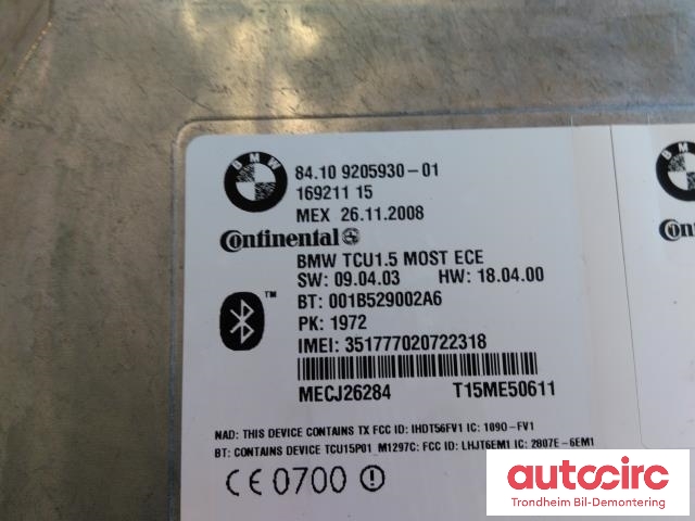 Styreenhet bluetooth til BMW 7-Serie 2009-2015 (F01/F02/F03/F04) (F01/F02/F03/F04) (CONTINENTAL|84109205930|T15ME50611|84109231093)