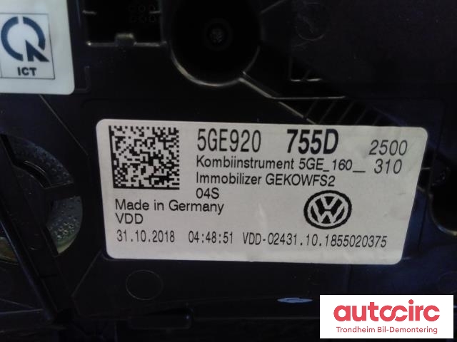 Instrumentpanel til VW e-Golf 2017-2020 (Fase 2) (VDO|5GE920755D|A2C12961100|A2C16118700)