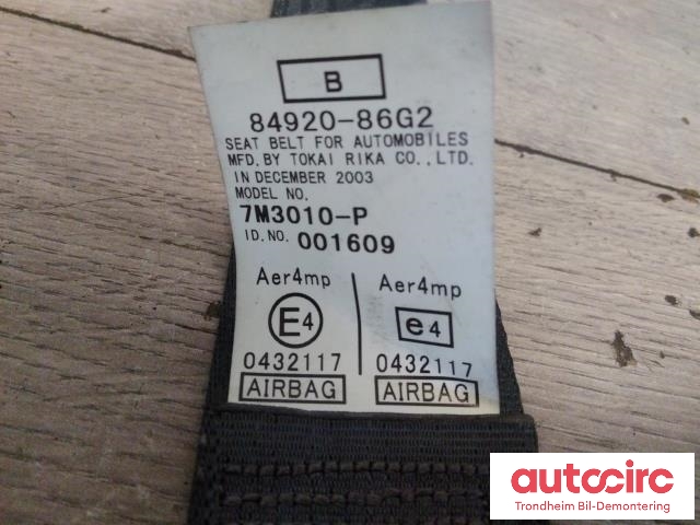 Sikkerhetsbelte foran høyre til Subaru Justy 2003-2007 (Type III) (..|84920-86G2|)
