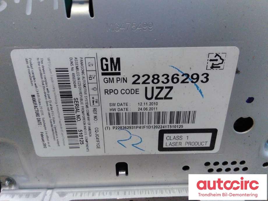 Bilstereo til Opel Astra J 2010-2015  (PANASONIC|22836293|)