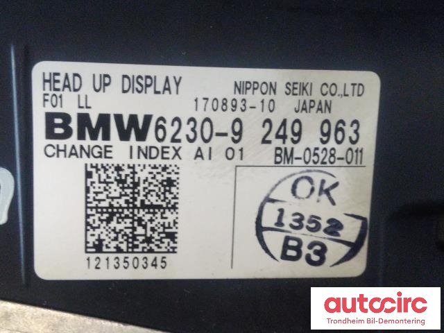 Instrument head-up display (HUD) til BMW 7-Serie 2009-2015 (F01/F02/F03/F04) (F01/F02/F03/F04) (NIPPON SEIKI|9395581|62309395581|9249963)