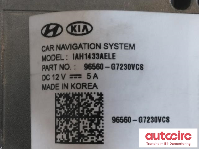 Bilstereo navigasjon til Hyundai Ioniq Electric 2019-->> (Fase 2)  (INFINITY|96560-G7230VCS|96560G7230VCS|IAH1433AELE)