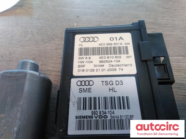 Ruteheis, kun motor, venstre bak til Audi A8 2003-2010 (Type II) (BROSE/SIEMENS|4E0959801A|4E0910802|4E0959801D)