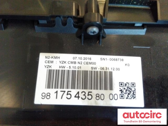 Instrumentpanel til Peugeot Expert 2016-->> (Type III)  (..|9817543580|9837473080|981754358000)